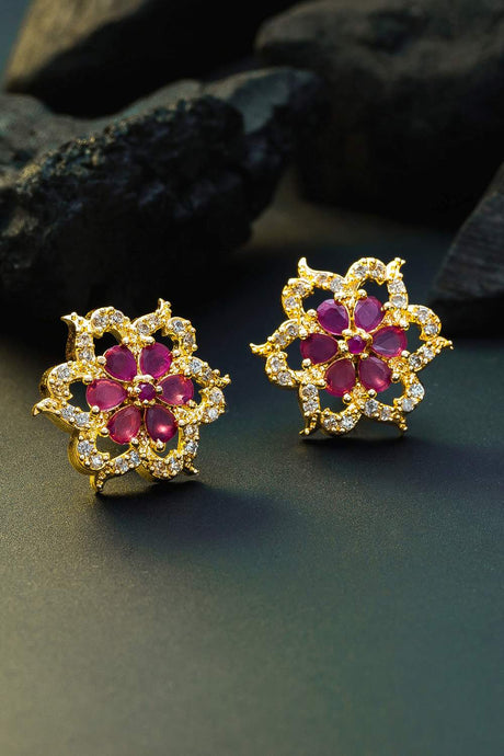 Buy Women's Alloy Stud Earrings in Gold and Pink
