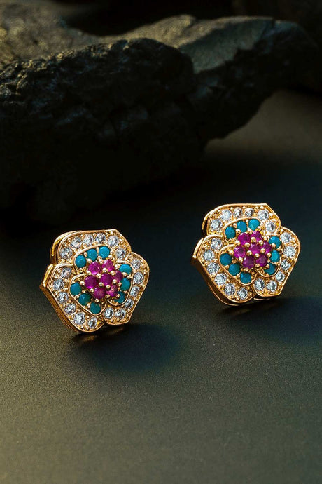 Buy Women's Alloy Stud Earrings in Gold and Pink