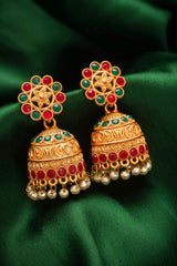 Buy Women's Alloy Jhumka Earrings in Red and Green