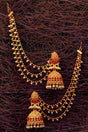 Buy Women's Alloy Jhumka Earrings in Gold and Red