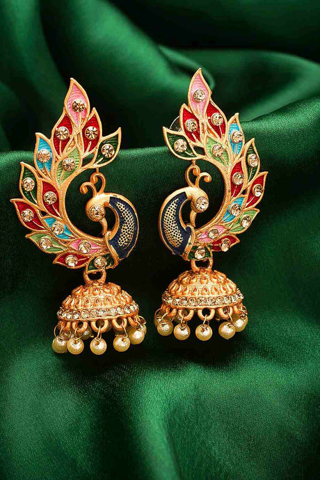 Buy Women's Alloy Jhumka Earrings in Gold and Multi Color