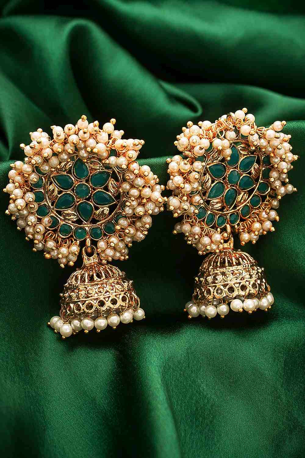 Buy Women's Alloy Jhumka Earrings in Green