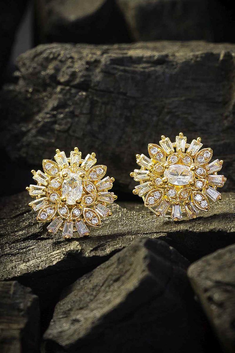 CZ(White) Stones,Flower Design Screw Stud Earrings Gold Finished Premium  Quality Set Buy Online