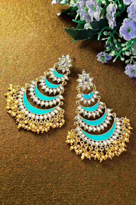 Buy Women's Alloy Large Dangle Earrings in Gold and Blue