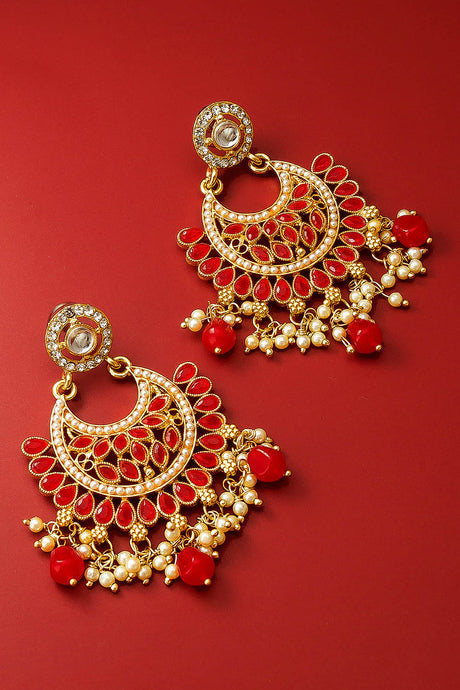 Buy Women's Alloy Chandbali Earrings in Gold and Red