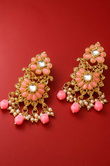 Buy Women's Alloy Large Dangle Earrings in Gold and Pink
