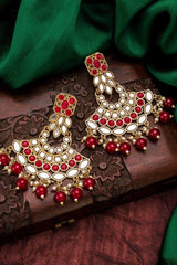Buy Women's Alloy Large Dangle Earrings In Gold And Red
