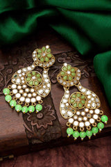 Buy Women's Alloy Large Dangle Earrings In Gold And Green