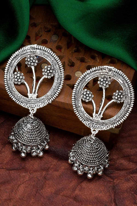 Buy Women's Oxidized Jhumka Earrings in Silver