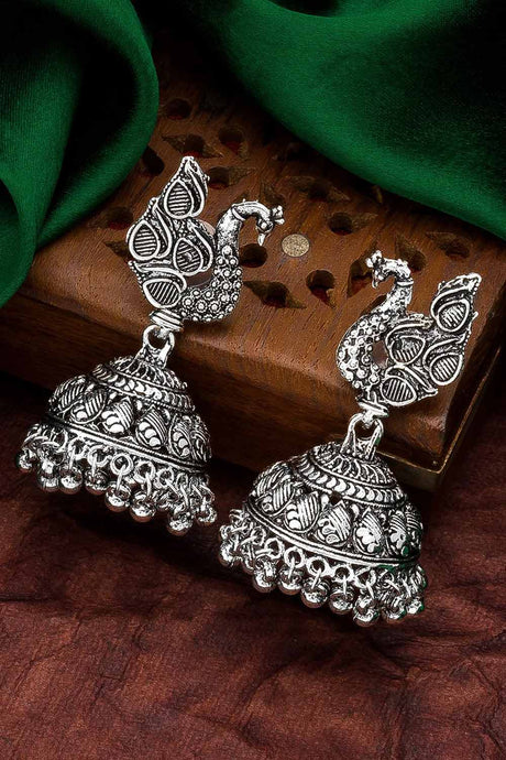 Buy Women's Oxidized Jhumka Earrings in Silver