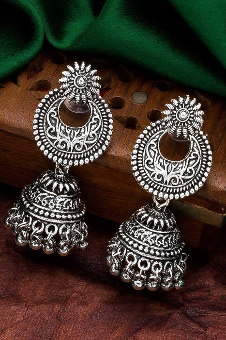 Oxidized Silver Hoop Earrings for Saree