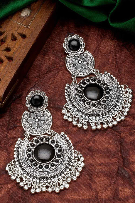 Buy Women's Oxidized Large Dangle Earrings in Silver and Black