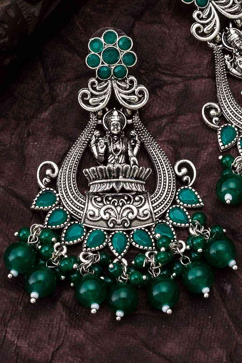 Oxidized Temple And Beaded Earrings