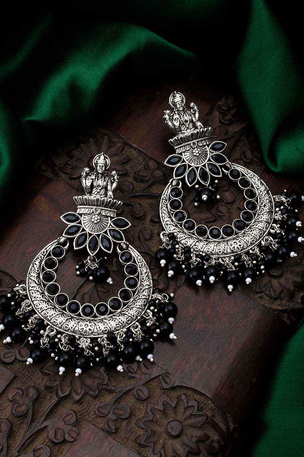 Oxidized Temple And Beaded Earrings