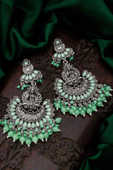 Oxidized Temple And Beaded Earrings