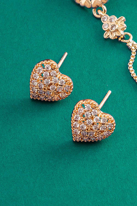 Rose Gold American Diamond Earrings Combo Of Studs And Drop Earrings