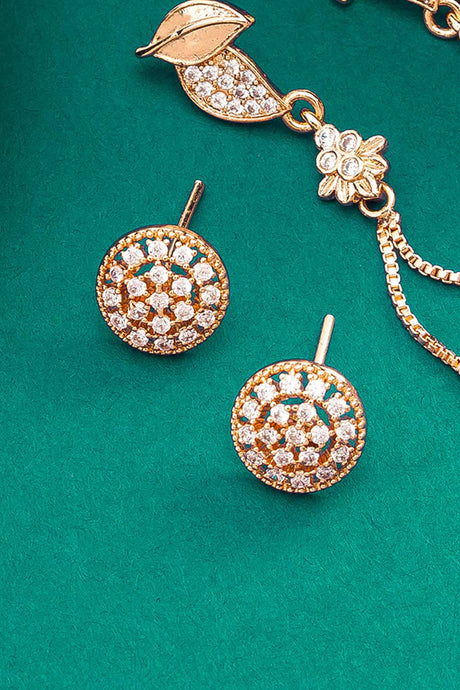 Rose Gold American Diamond Earrings Combo Of Studs And Drop Earrings