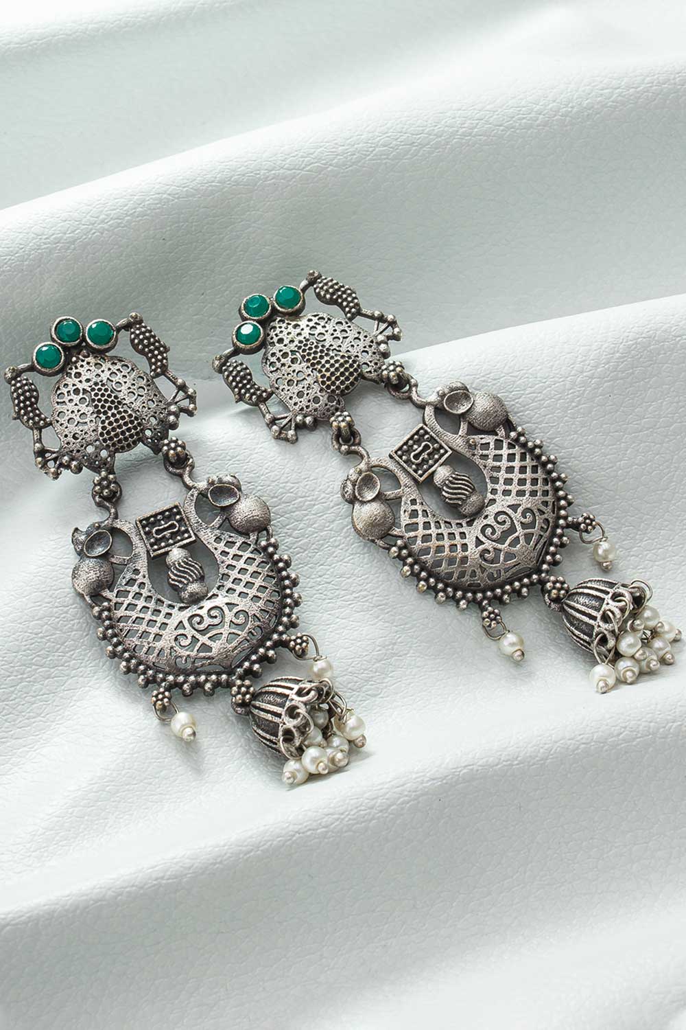 Antique Oxidized Silver Traditional Earrings