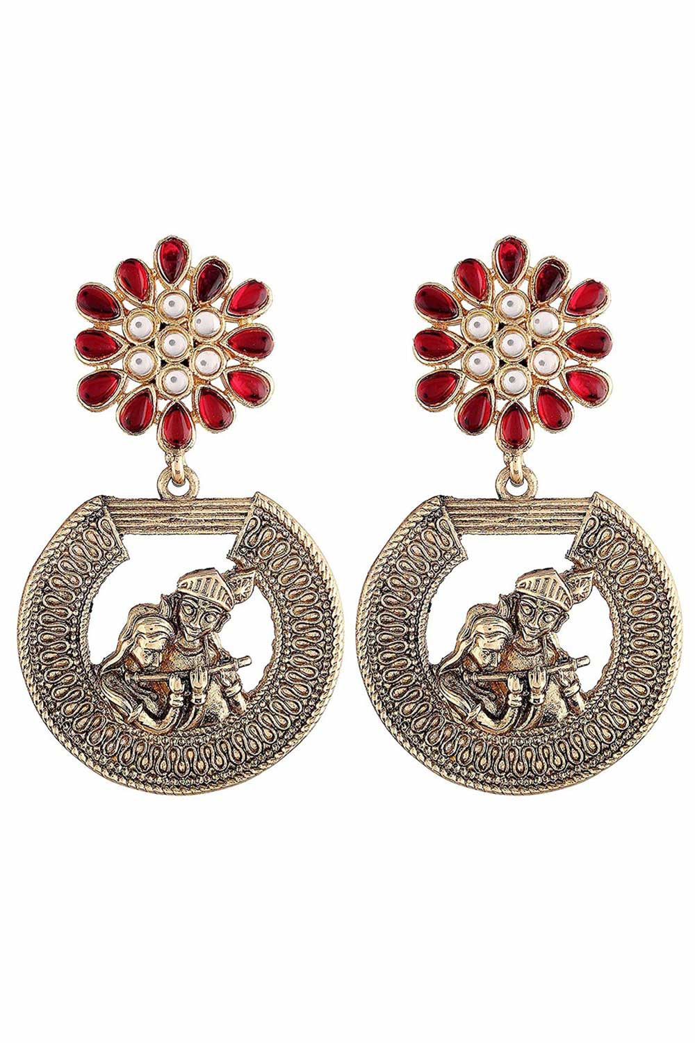 Buy Women's Alloy Large Dangle Earring in Maroon Online