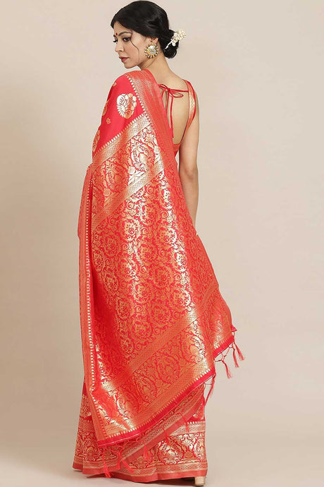 Red Silk Blend Bagh Woven Design Dharmavaram Saree