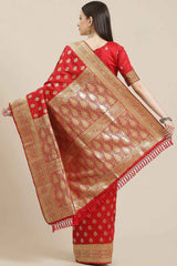 Red Silk Blend Floral Woven Design Dharmavaram Saree