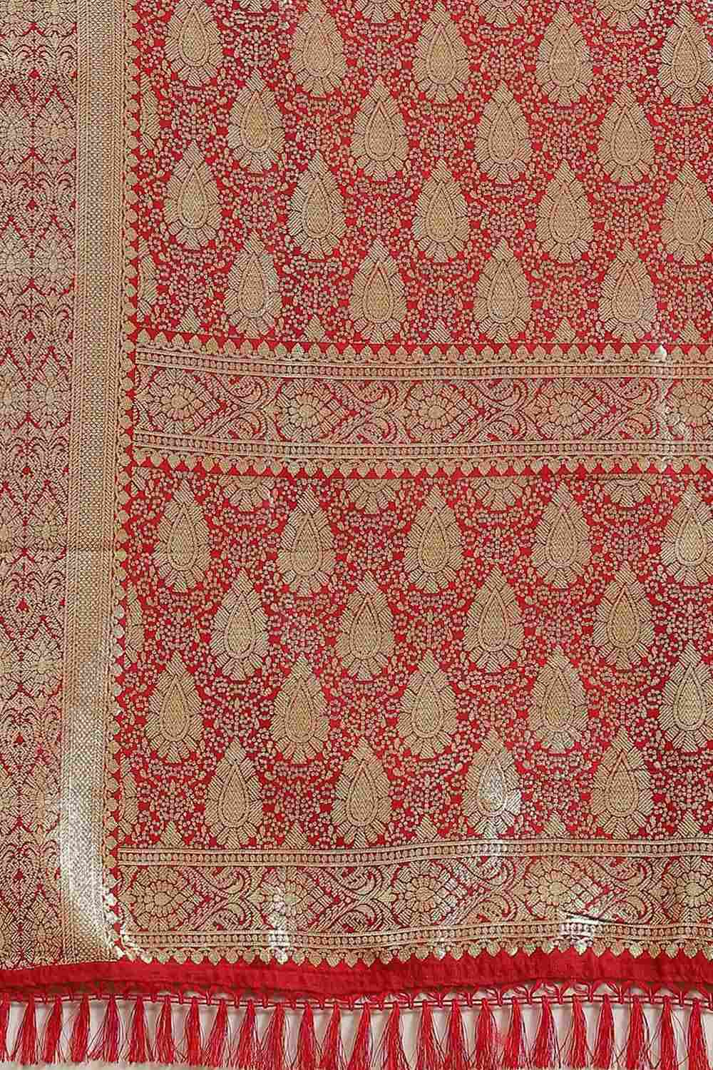 Red Silk Blend Floral Woven Design Dharmavaram Saree