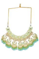 Green Enameled Kundan Maharani Necklace Sets With Maang Tikka