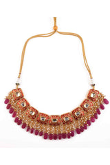 Kundan Inspired Mahroon Enameled Necklace Sets With Maang Tikka