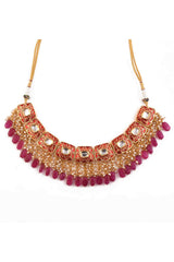 Kundan Inspired Mahroon Enameled Necklace Sets With Maang Tikka