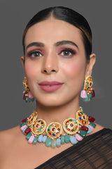 Navratan Kundan Inspired Necklace With Earrings