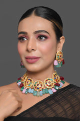 Navratan Kundan Inspired Necklace With Earrings