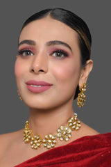 Handcrafted Floral Kundan Necklace With Earrings