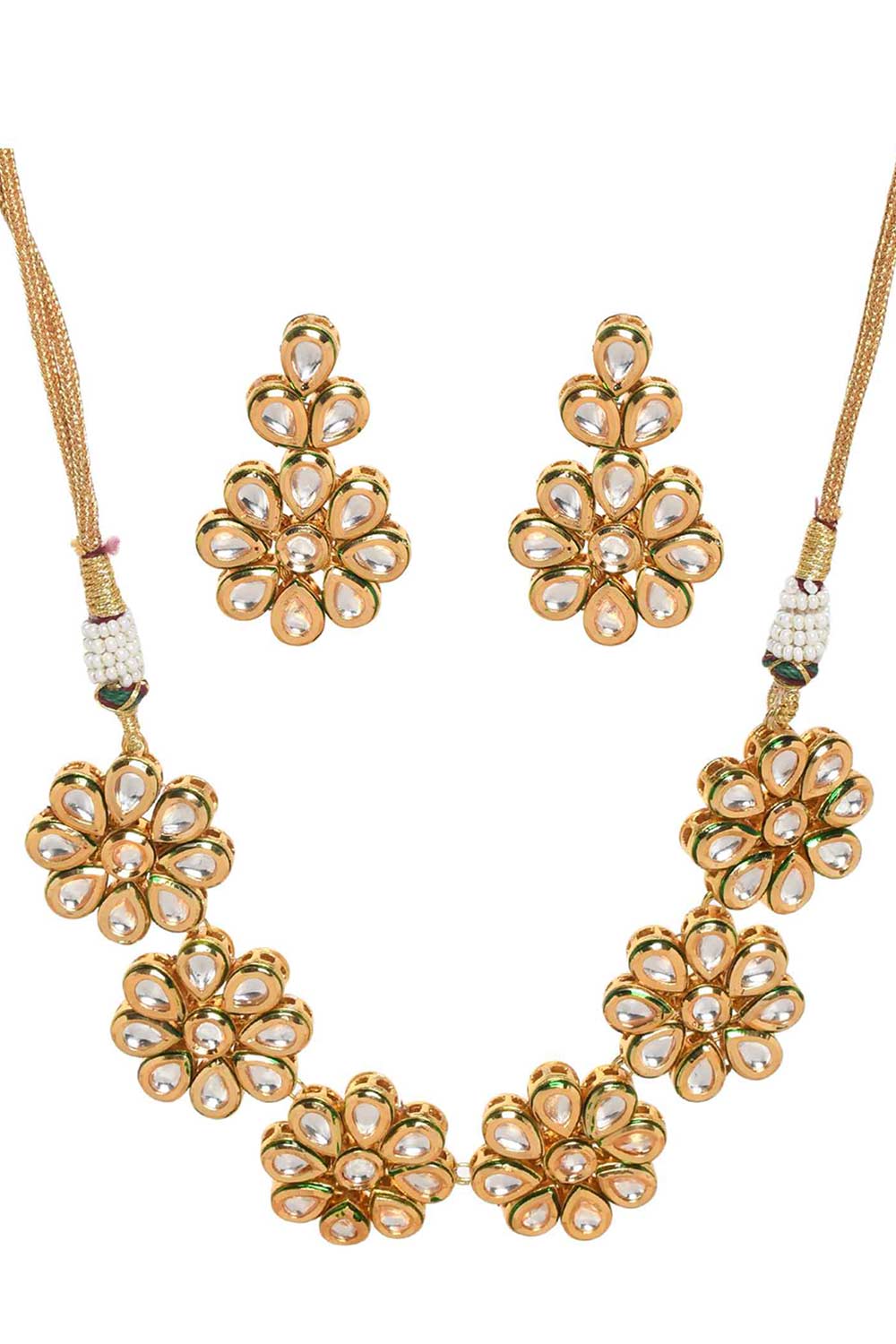 Handcrafted Floral Kundan Necklace With Earrings