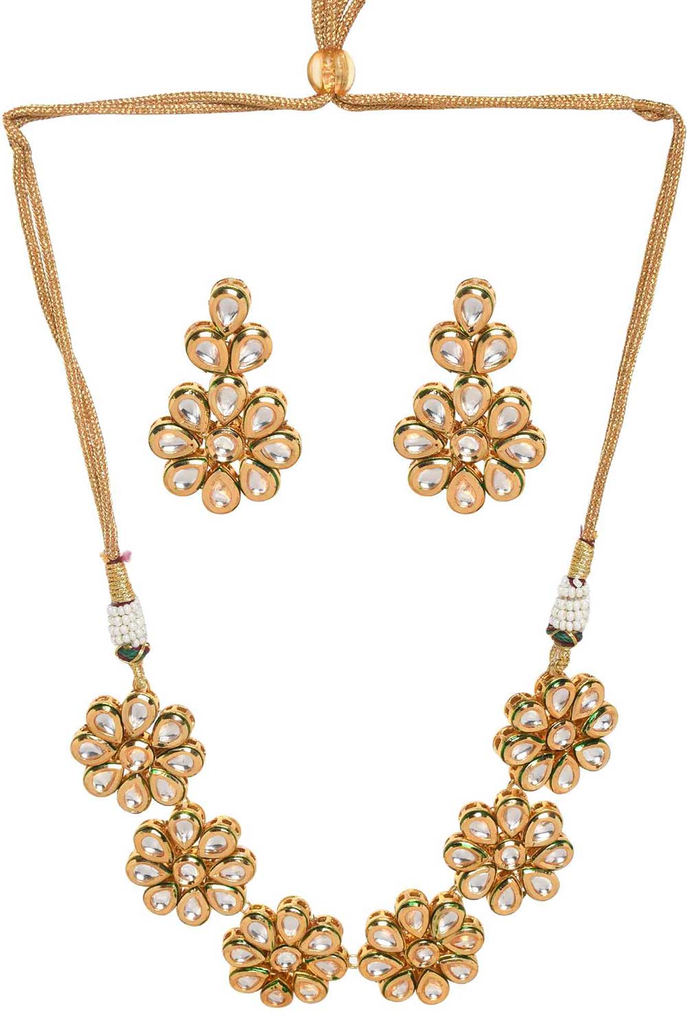 Handcrafted Floral Kundan Necklace With Earrings