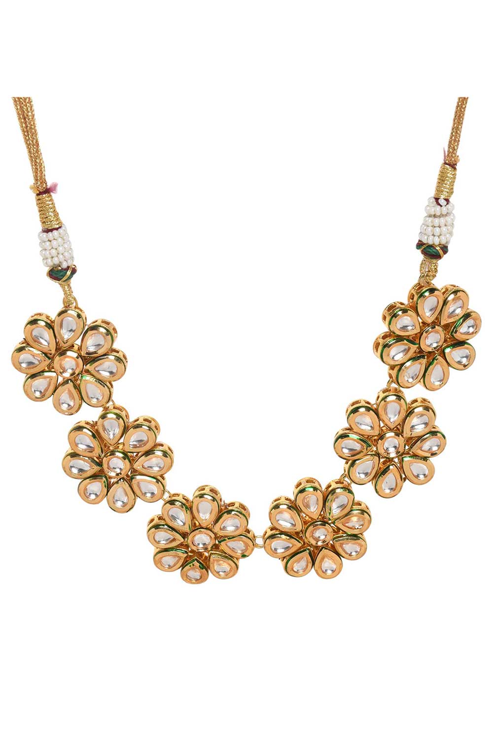 Handcrafted Floral Kundan Necklace With Earrings