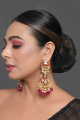 Kundan Inspired Mahroon Enameled Earrings