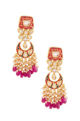 Kundan Inspired Mahroon Enameled Earrings