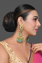 Gold Toned Green Kundan Studded & Enameled Handcrafted Earrings