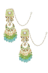 Gold Toned Green Kundan Studded & Enameled Handcrafted Earrings