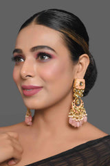 Peach Enameled Kundan Studded Earrings