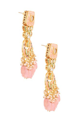 Peach Enameled Kundan Studded Earrings