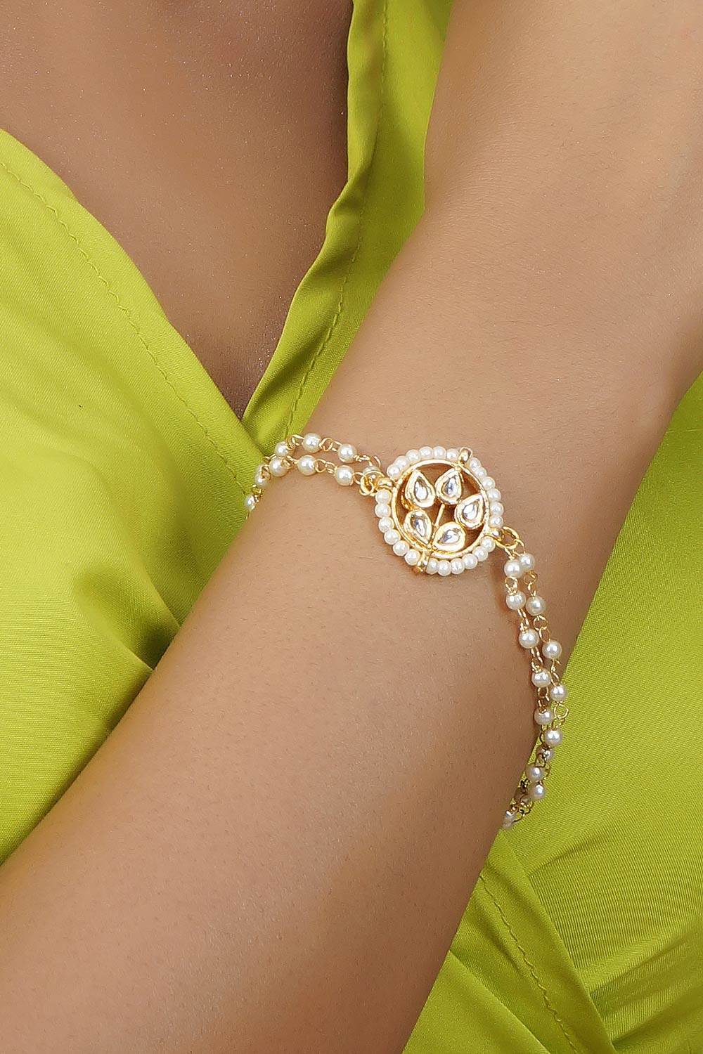 Classic Gold Tone Kundan Inspired Pearl Bracelet