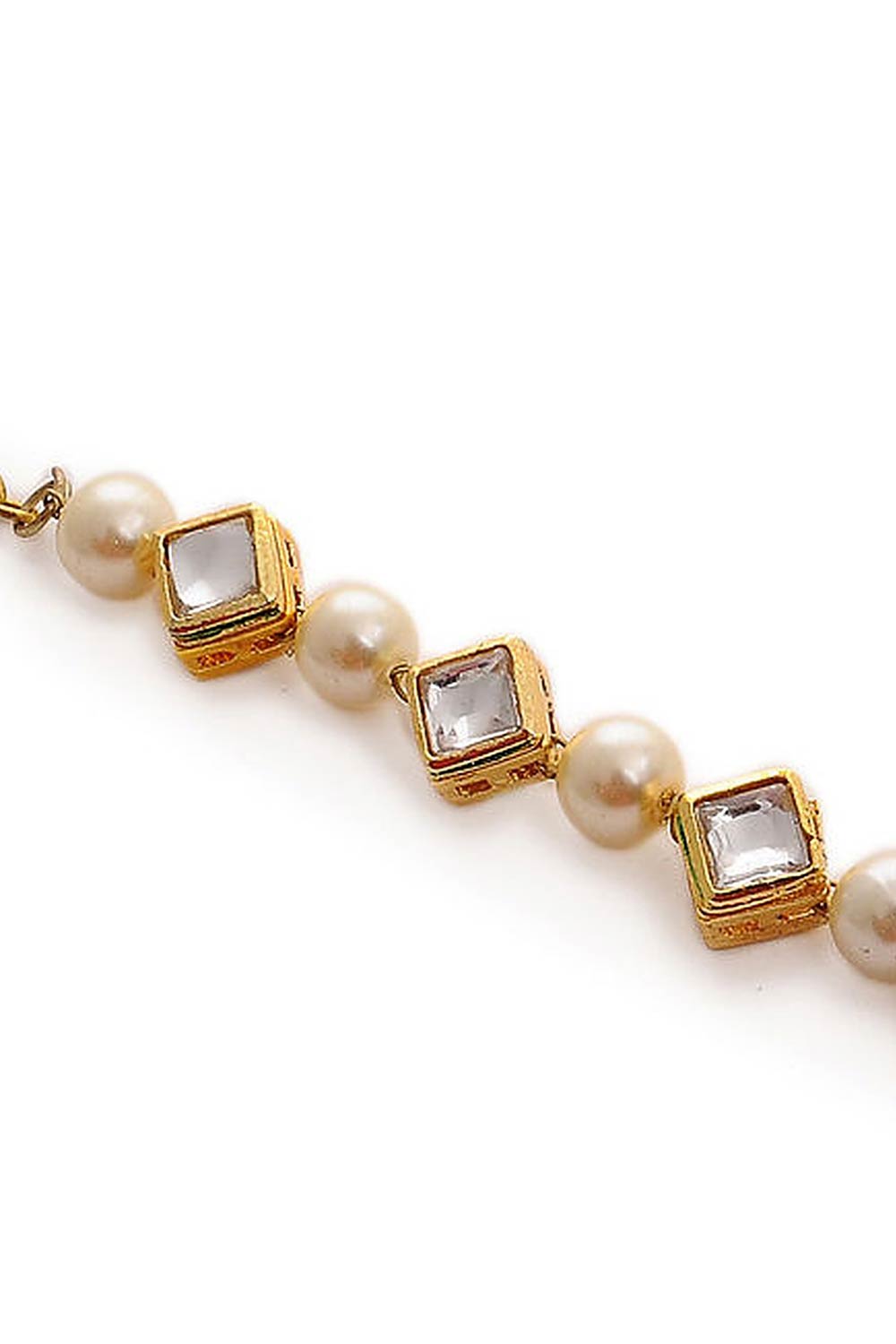 White Gold Tone Kundan Inspired Pearl Bracelet