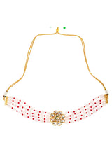 Pastel Pink Mahroon Beaded Gold Tone Kundan Inspired Choker