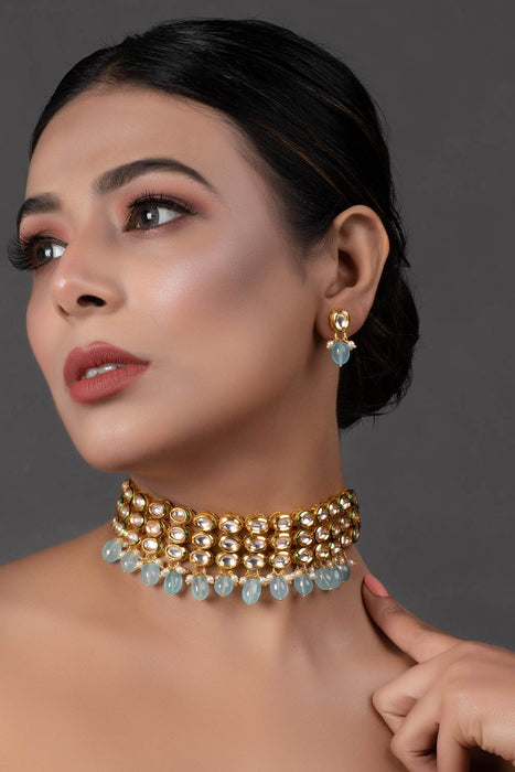 Gold & White Kundan Choker Necklace