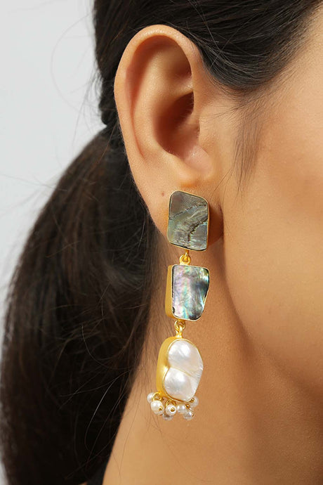 Contemporary Abalone Baroque Pearl Earrings
