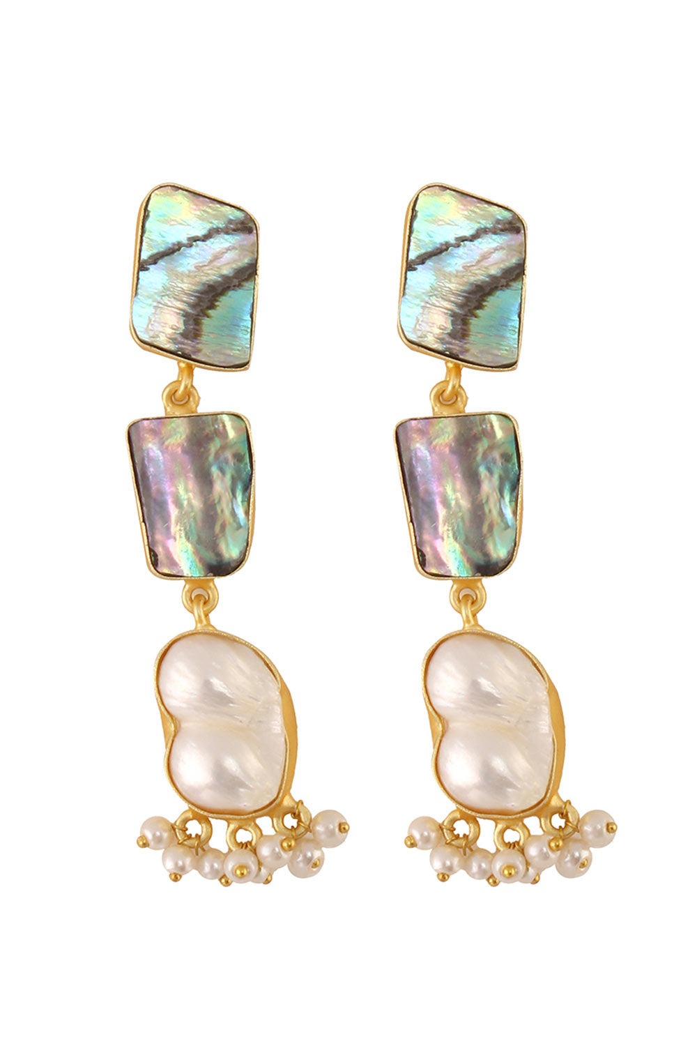 Contemporary Abalone Baroque Pearl Earrings