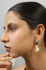 Baroque Pearl Green Mona Lisa Stone Earrings