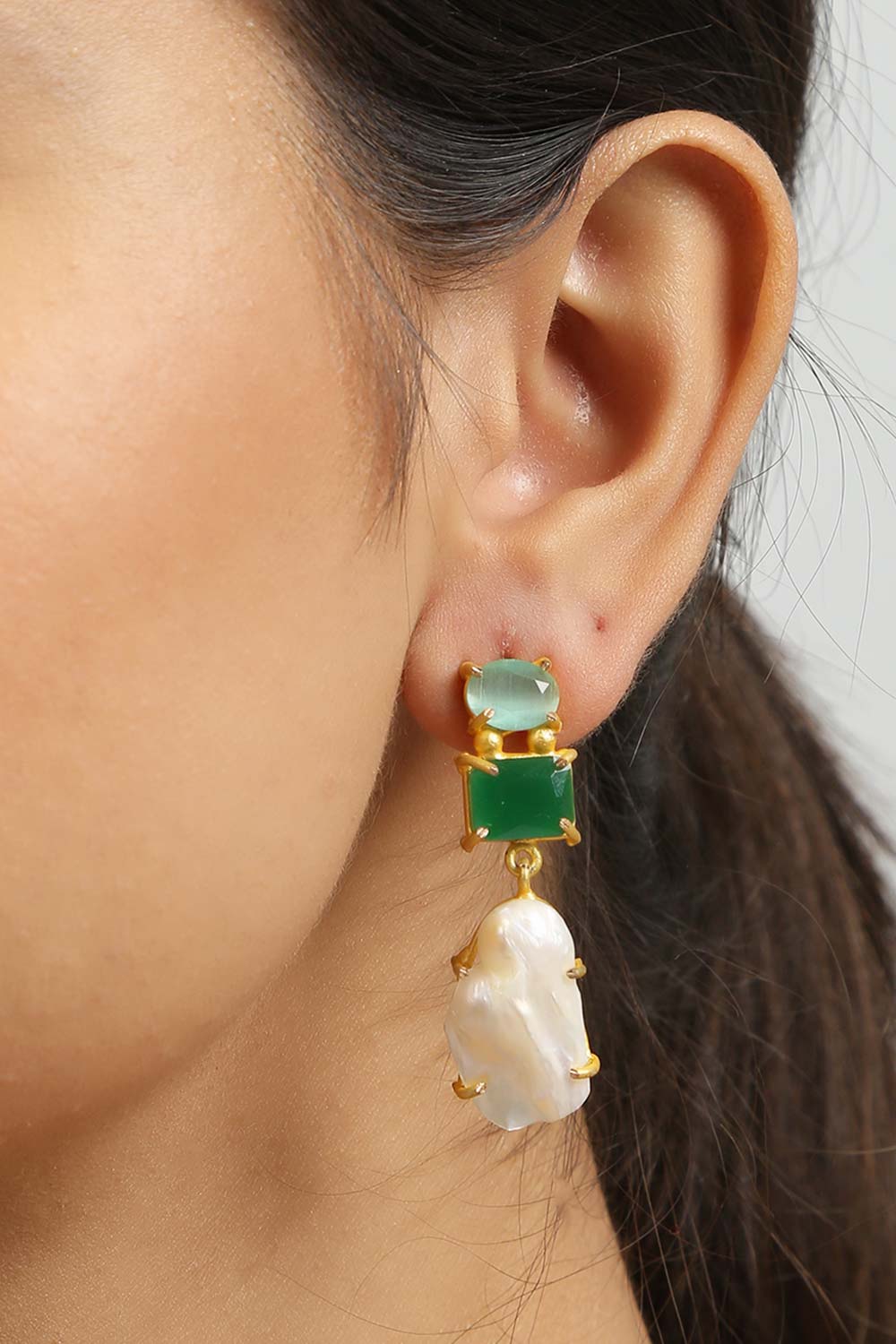 Baroque Pearl Green Mona Lisa Stone Earrings