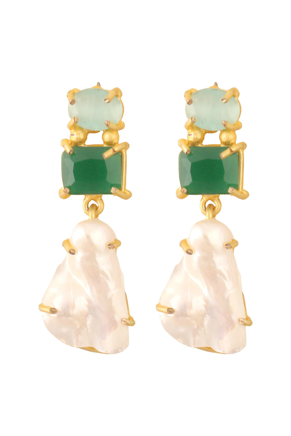 Baroque Pearl Green Mona Lisa Stone Earrings